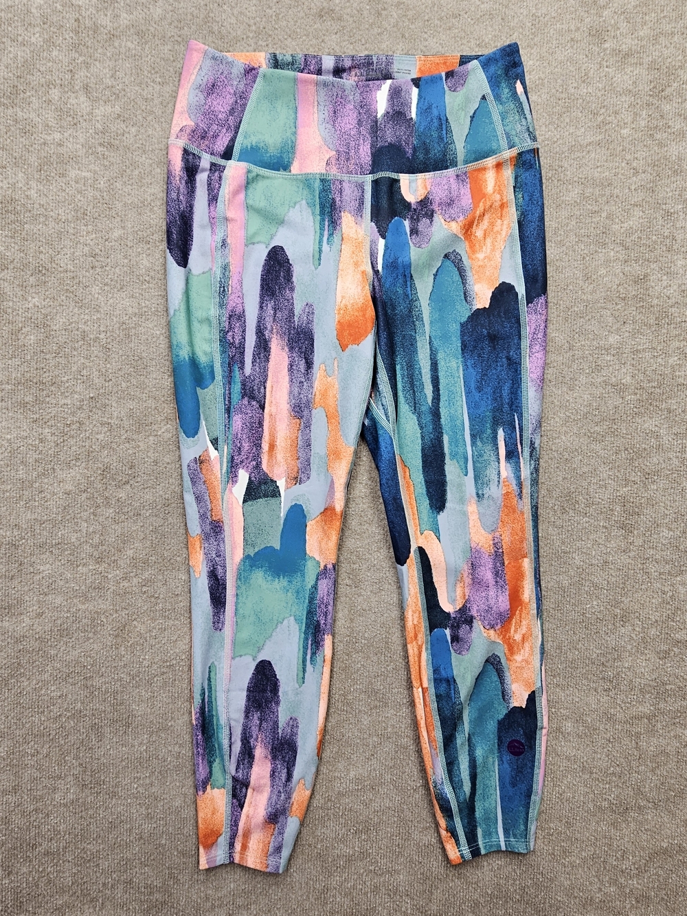 L.L.Bean Active Leggings Women's Medium M Abstract Watercolor Print High Rise